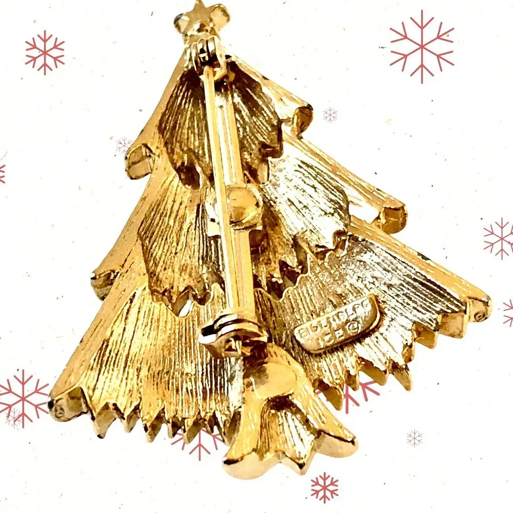 Eisenberg Ice Vintage Christmas Tree Pin Brooch Multi-Color Rhinestones Signed